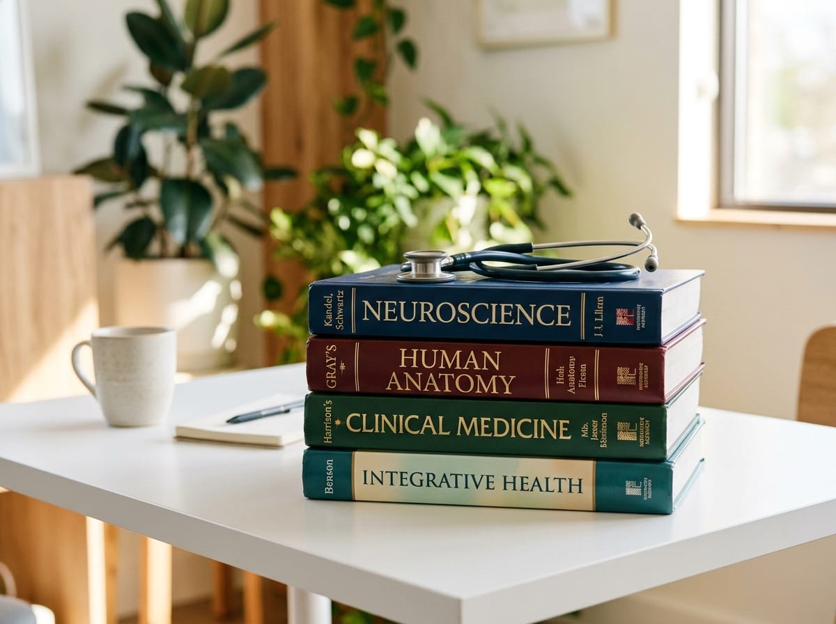 Medical curriculum textbooks and stethoscope